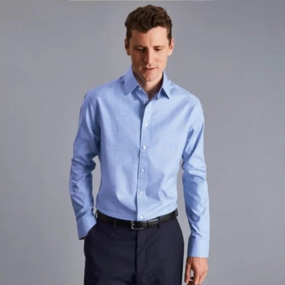 Charles Tyrwhitt ESF Semi-Cutaway Collar Egyptian Cotton Twill Check Shirt NWT